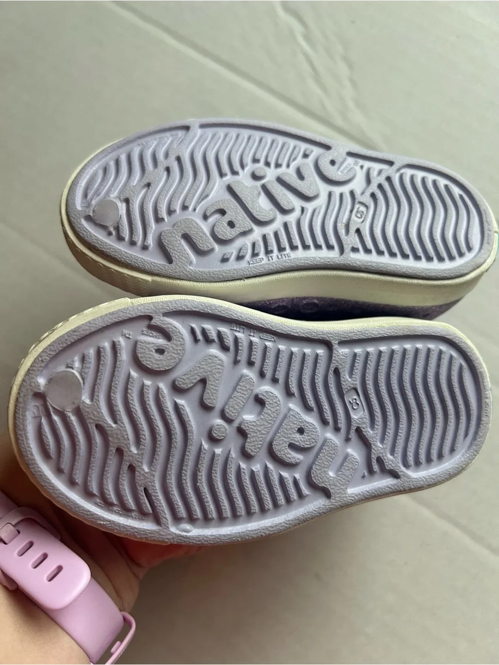 Native Kids Glitter Water Shoes in Purple with White Toe